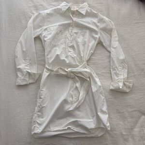 J.Crew White Button-Down Tie-Waist Shirt Dress